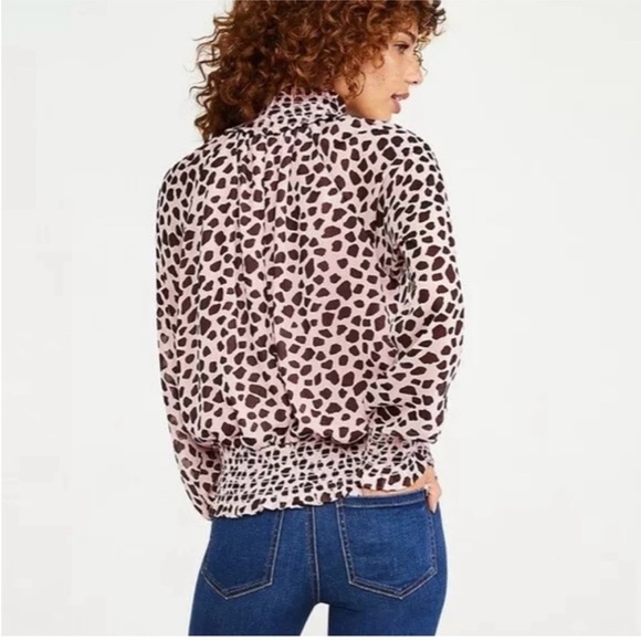 Ann Taylor Smocked High Mock Neck Sheer Long Sleeve Blouse | Size XXLT - Picture 2 of 8